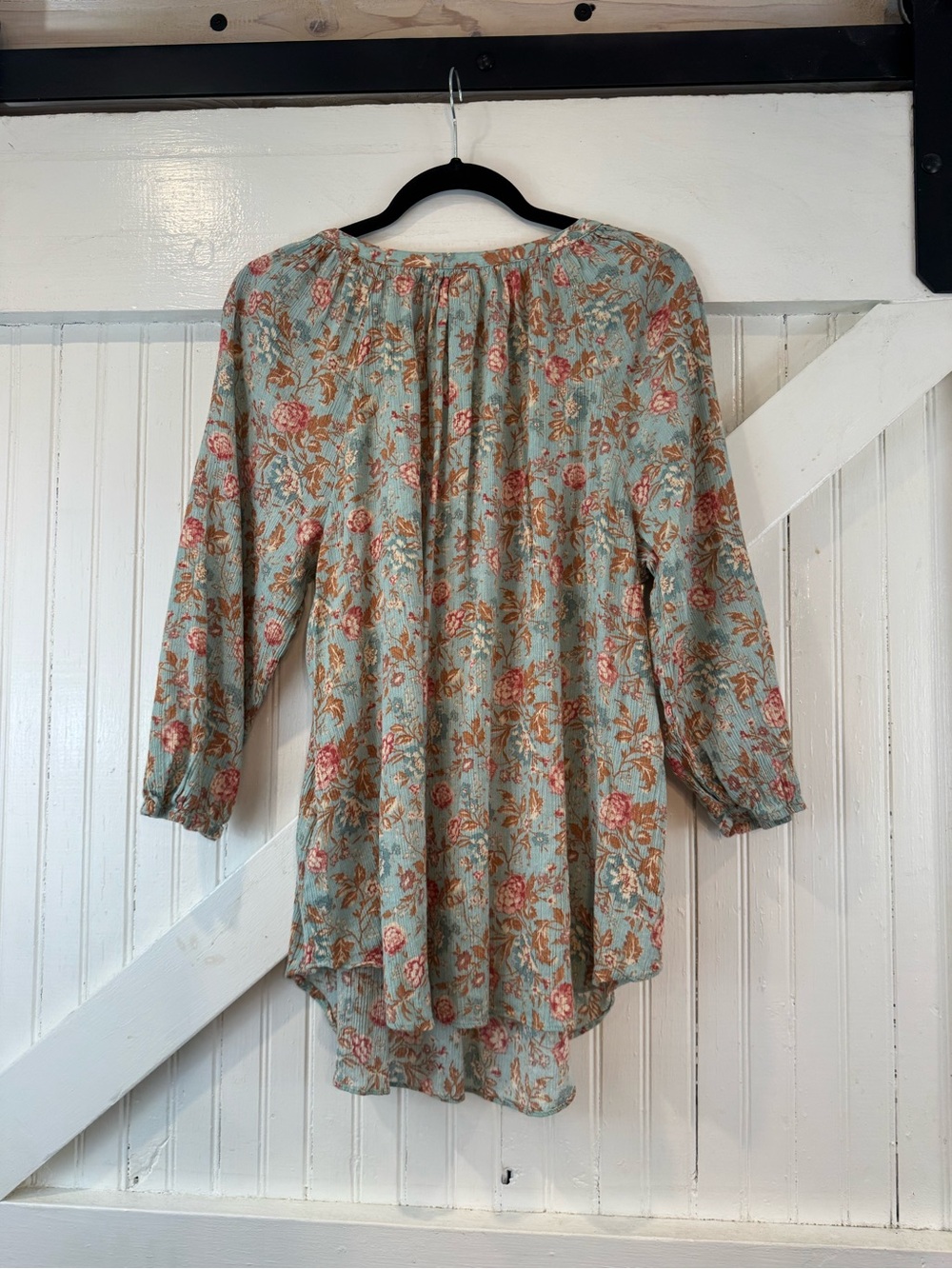 CHAPS Floral Boho Peasant Tunic Blouse Size 2X Blue Pink Cotton Viscose - Picture 3 of 11